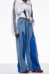 Caprina Deconstruct Fermuarlı Çizgili Mavi Kot Pantolon